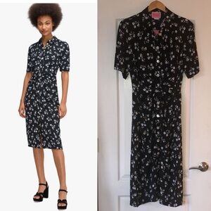 NWT Kate Spade Dandelion Floral Shirtdress in Black, Size 14. Retail $348.